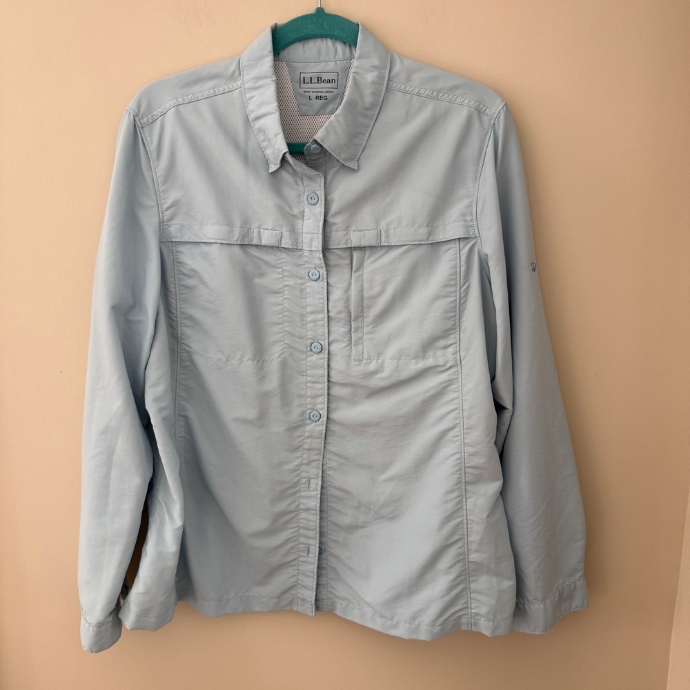 LL Bean Womens Large‎ Blue Long Sleeve Hiking Fishing Shirt Ventilated 293298